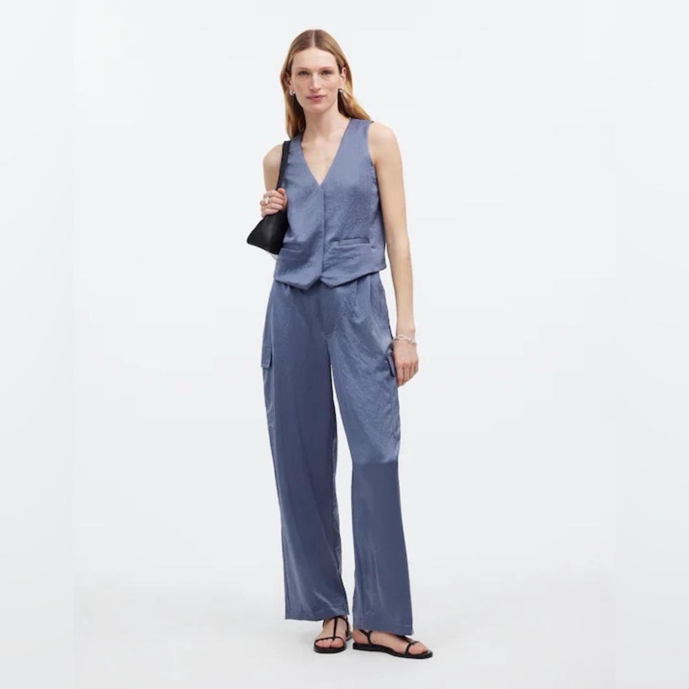madewell button front vest top in sunfaded indigo - Picture 5 of 6